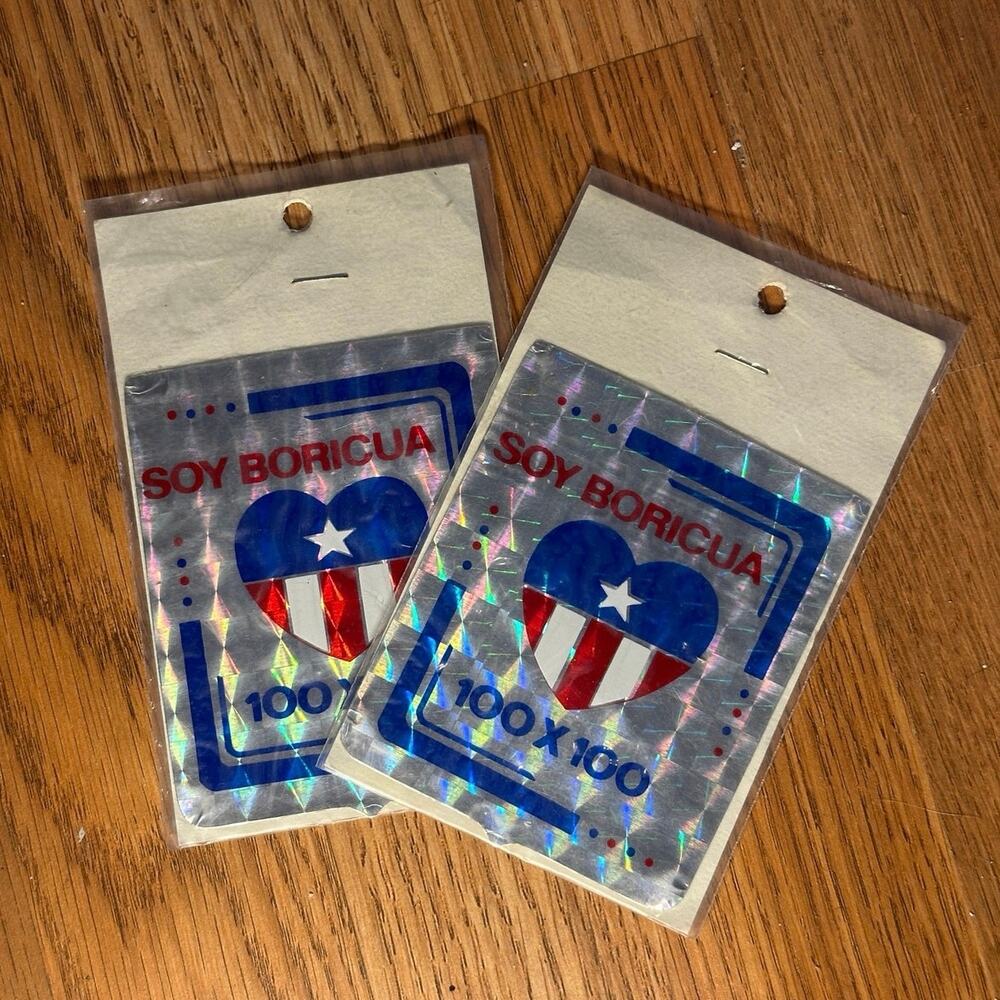 Vintage Holographic Soy Boricua 100% Puerto Rico Flag Heart Decal Stickers Lot 2